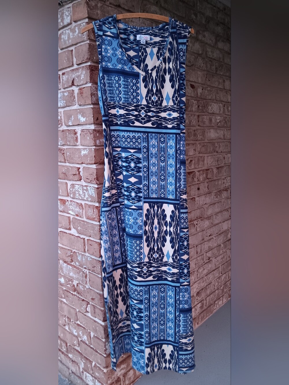 Blue Patterned Cotton Maxi Dress